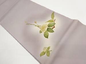 塩瀬金彩手描き花葉模様開き名古屋帯（額縁仕立て）